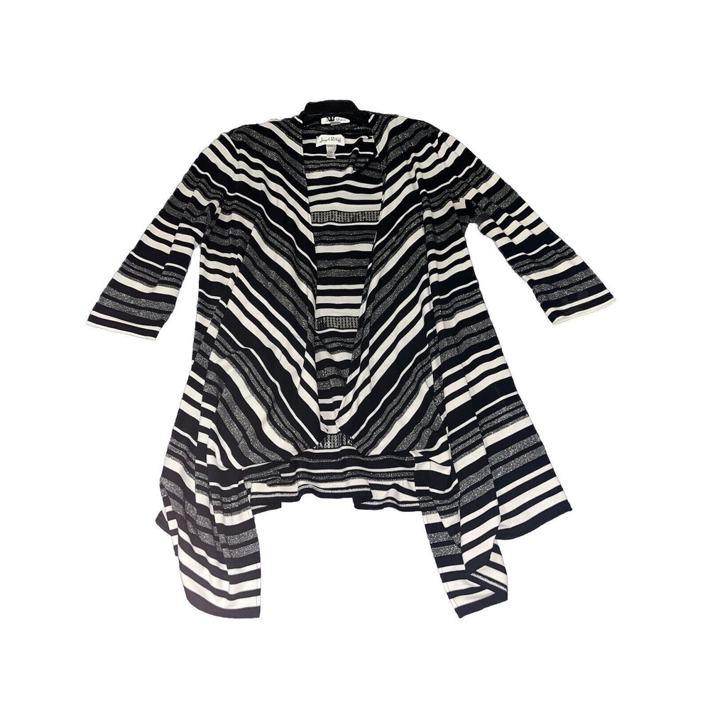 Joseph Ribkoff Black and White Striped Open-Front Cardigan